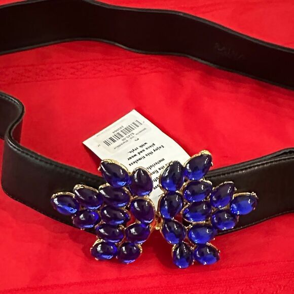 RAINA Accessories - NWT RAINA BLK WISTERIA Elegant Black Belt with Blue Gemstone Accent